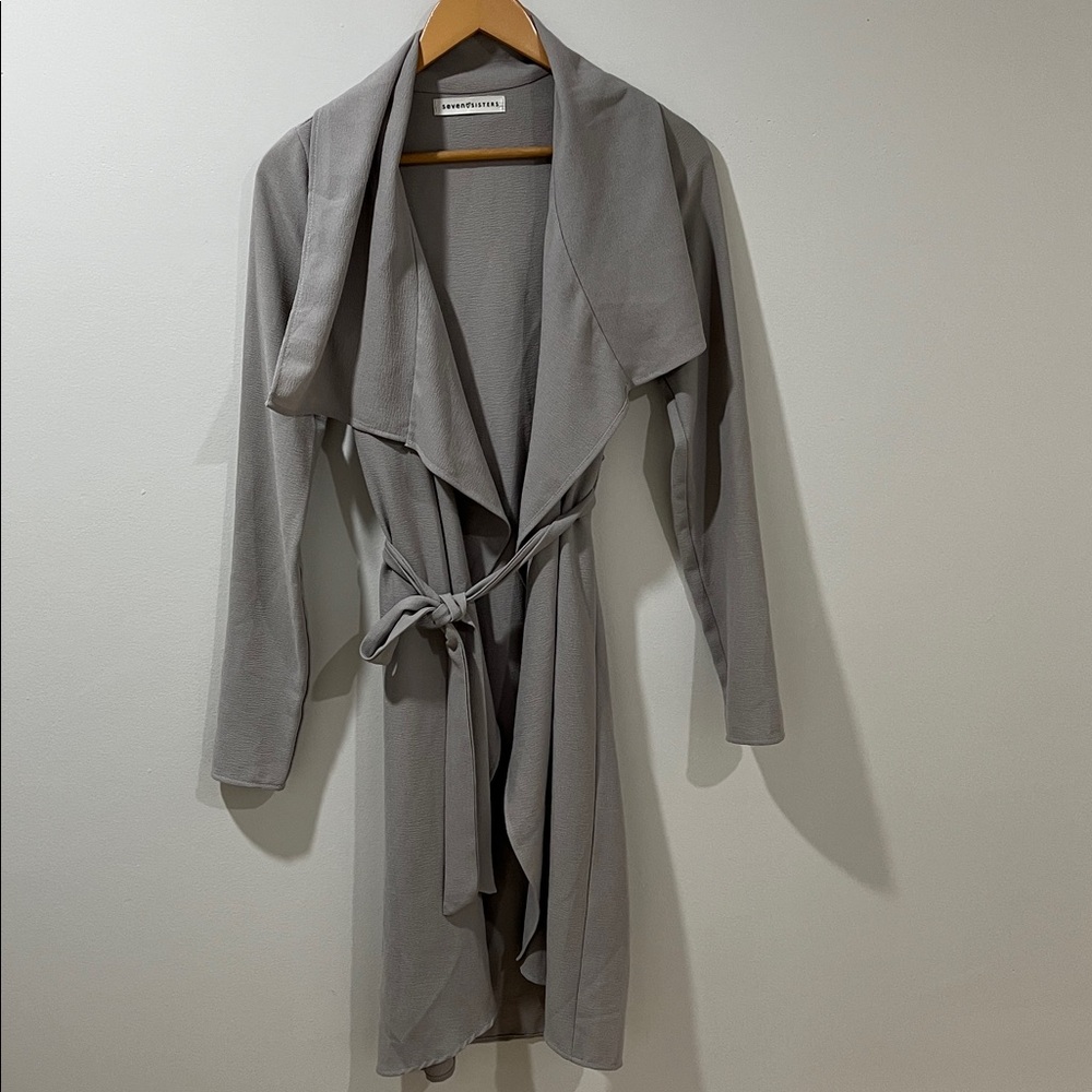 Seven Sisters Women’s Jacket Duster Waterfall Blazer Lightweight Trench Grey XS